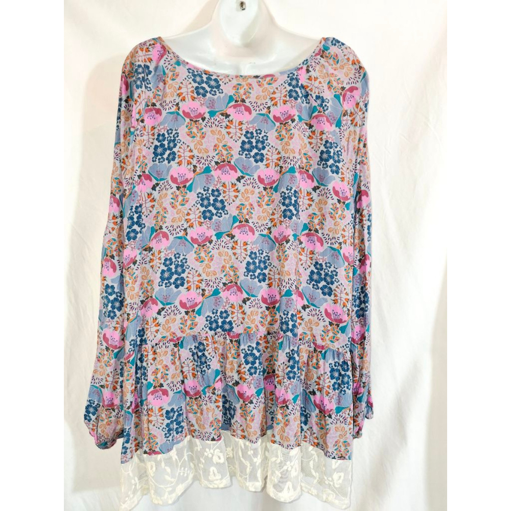 Matilda Jane Tunic Top XXL Multicolor Floral with Lace bohemian peasant - Picture 6 of 7